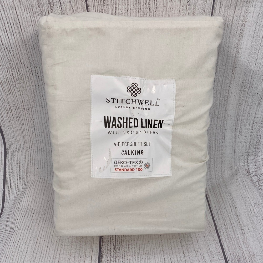 Stitchwell Sheet Set California King Cream Washed Linen Cotton Bedding Natural